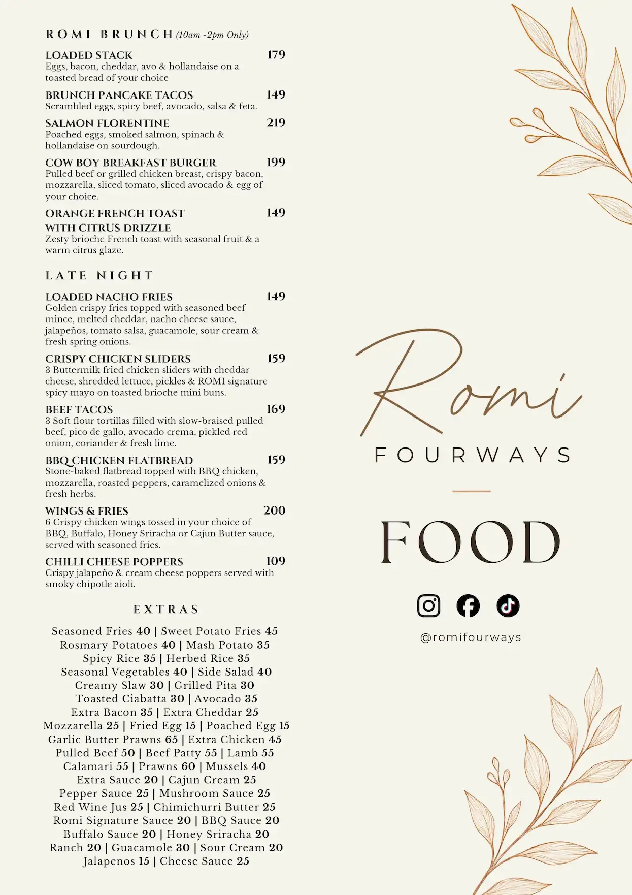 Romi food menu — page 1